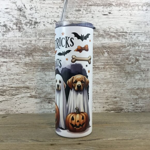 Dog No Tricks No Treats Halloween 20 oz Skinny Tumbler - Picture 2 of 6
